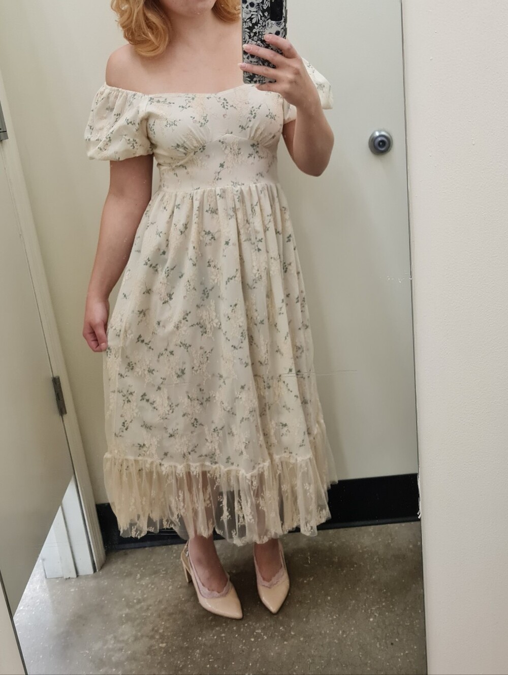 Romantic Cream Floral Lace Midi Dress